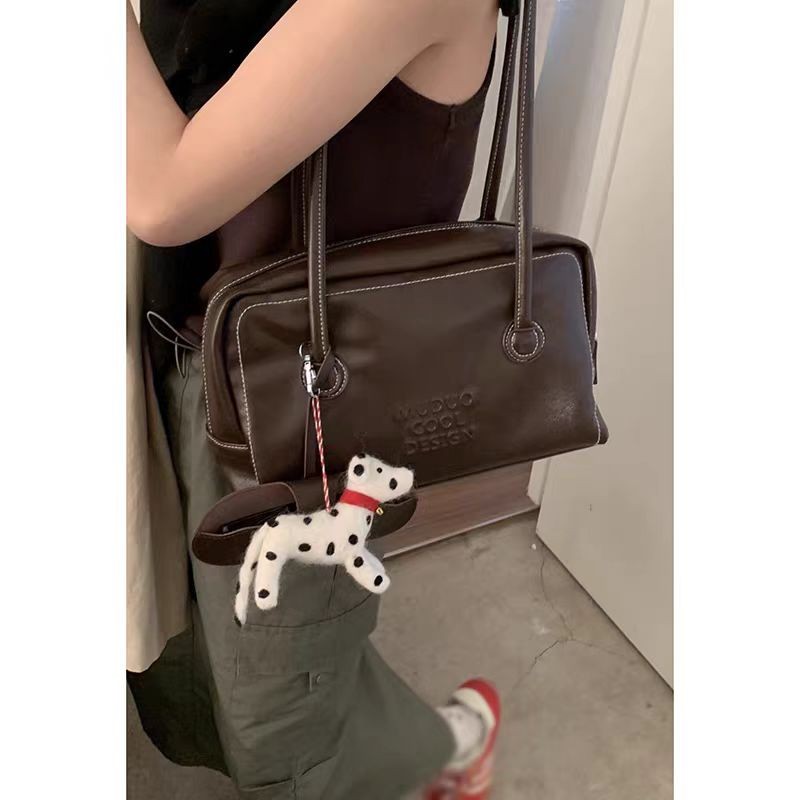 Amila กระเป๋าสะพายไหล่ผู้หญิงRetro Bowlingเวอร์ชั่นเกาหลีอเนกประสงค์Ins niche simple pu Bostonกระเป๋าสะพายแบบพกพาความจุขนาดใหญ่