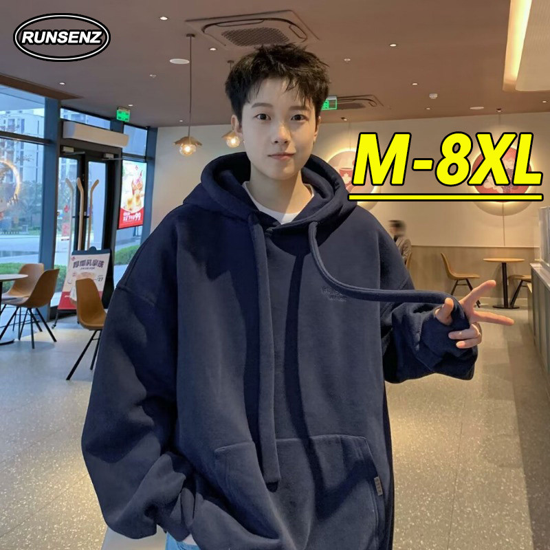 ม-8เอ็กแอล สไตล์เกาหลีที่เรียบง่ายเสื้อกันหนาวหมวกผู้ชายขนาดบวกเสื้อกันหนาวหนาสบายๆหลวมคลุมด้วยผ้าเสื้อสวมหัวด้านบน