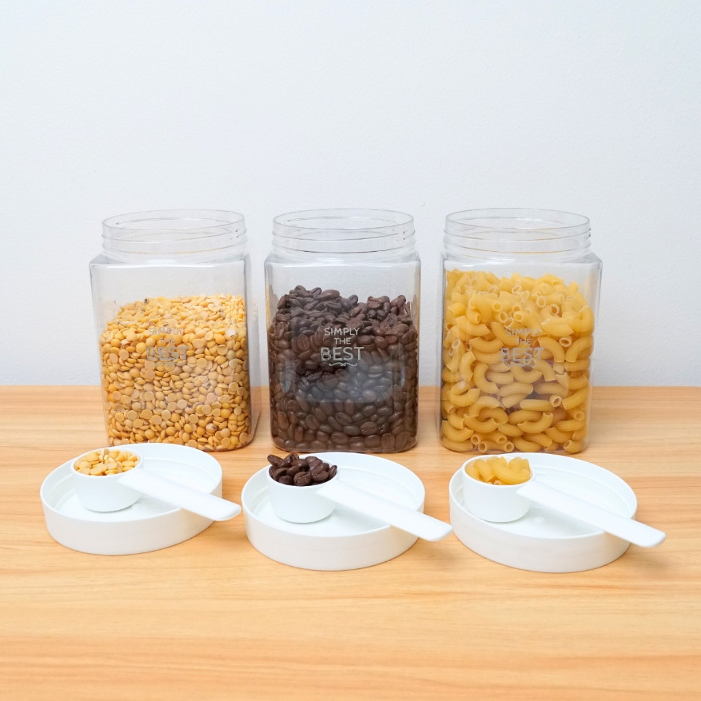 idealgirl กระปุกพลาสติก ความจุ 1200ml. แพ็คละ 3 ชิ้น พลาสติก Food grade แถมช้อน กระปุก Canister Set