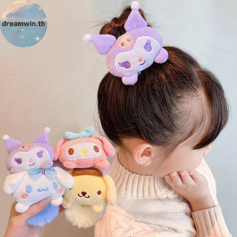 Dreamwin Sanrio การ์ตูนน่ารัก Plush Scrunchies Kuromi Melody Cinnamoroll พุดดิ้งสุนัขผมแหวน Elastic Hairband สําหรับสาวอุปกรณ์เสริมผม th