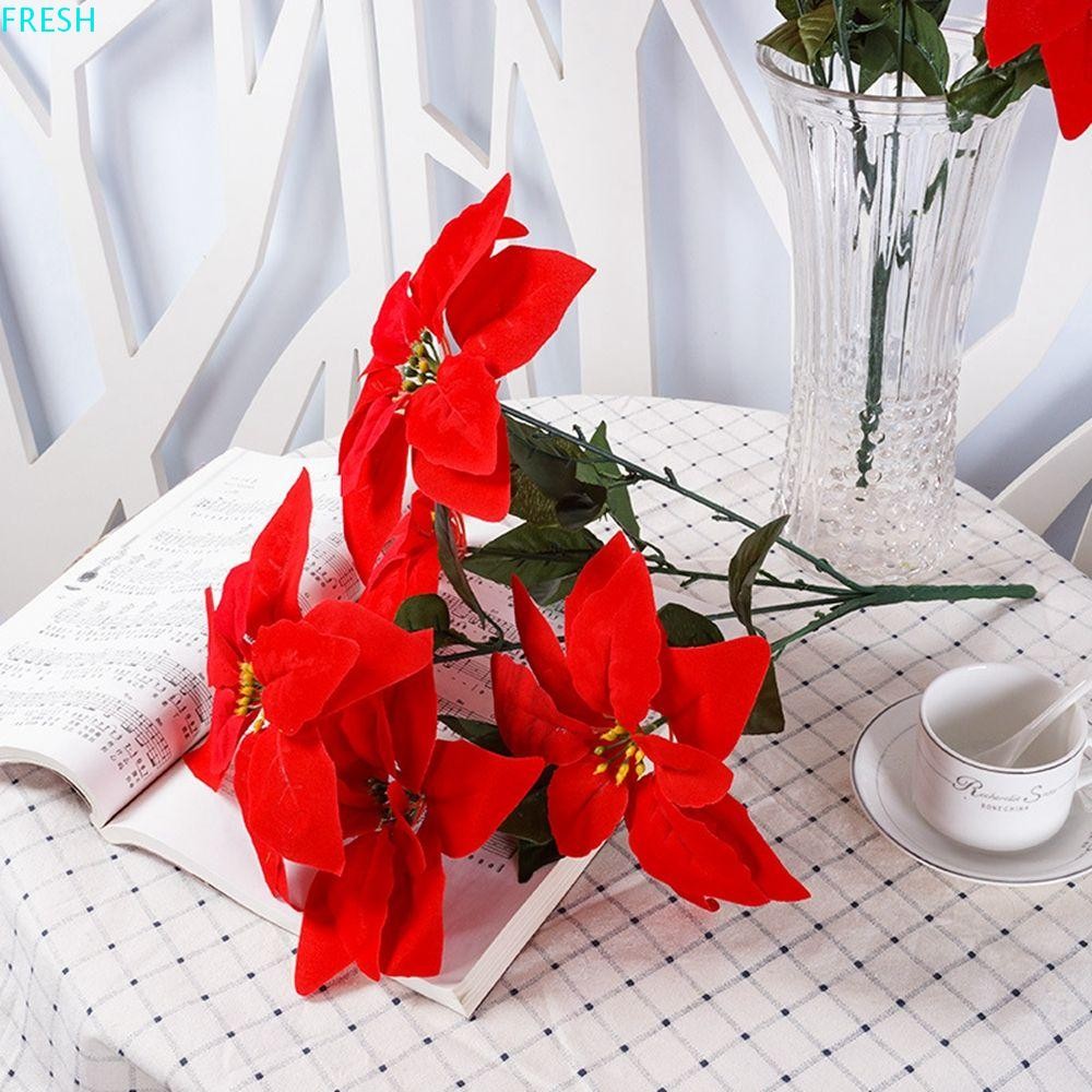 Fresh ตกแต่งคริสต์มาสสําหรับ home แจกันประดับ Party supplies Poinsettia Bushes งานแต่งงานสีแดง Xmas Decor