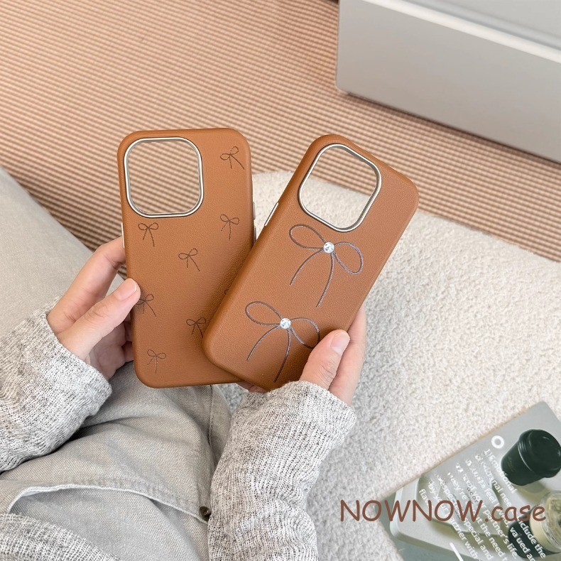 Iphone 16 15 14 13 12 11 Pro Max X XR XS Max 7 8 Plus INS Cool หนังสีน้ําตาลโบว์เคสโทรศัพท์ปกอ่อน