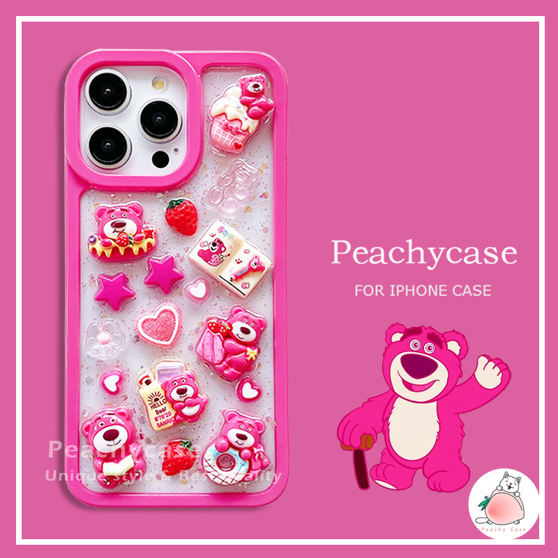 3d Kawaii อีพ็อกซี่สตรอเบอร์รี่หมีLotsoเคสโทรศัพท์สําหรับiPhone 16 15 14 13 12 Pro Max 11 16Promaxโปร่งใสShock Proof TPUโทรศัพท์มือถือปกหลัง