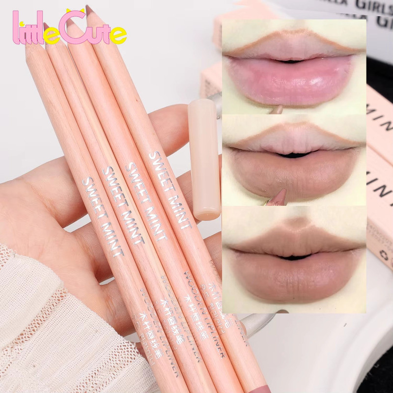 ปากกาเขียนขอบปากสีชมพูด้าน 4 สี - ลิปสติกเนื้อแมทกํามะหยี่ - แต่งหน้าลิปคัพไม่ติด - เสาไม้ธรรมชาติ Nude Brown Lip Liner - ปากกาลิปสติกคอนทัวร์ปาก - กันน้ําติดทนนาน