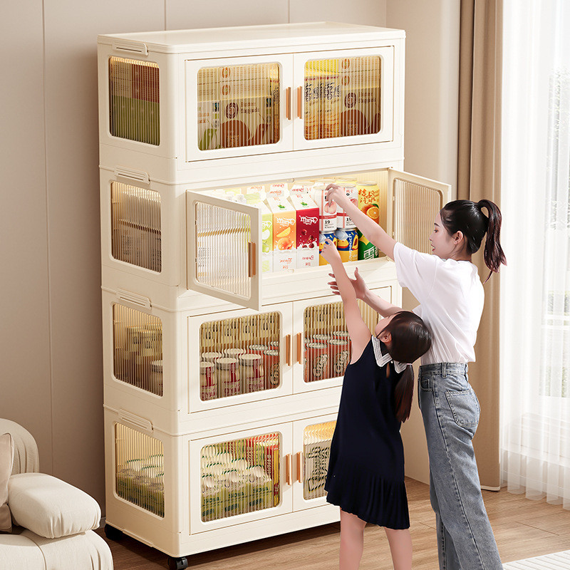 HOME ตู้เก็บของ 【ความกว้าง 75ซม】ลิ้นชักขนาดใหญ่ วางซ้อนได้สูง ความจุแบริ่ง มีล้อเลื่อน พับเก็บได้ 150KG วัสดุ PP หนา