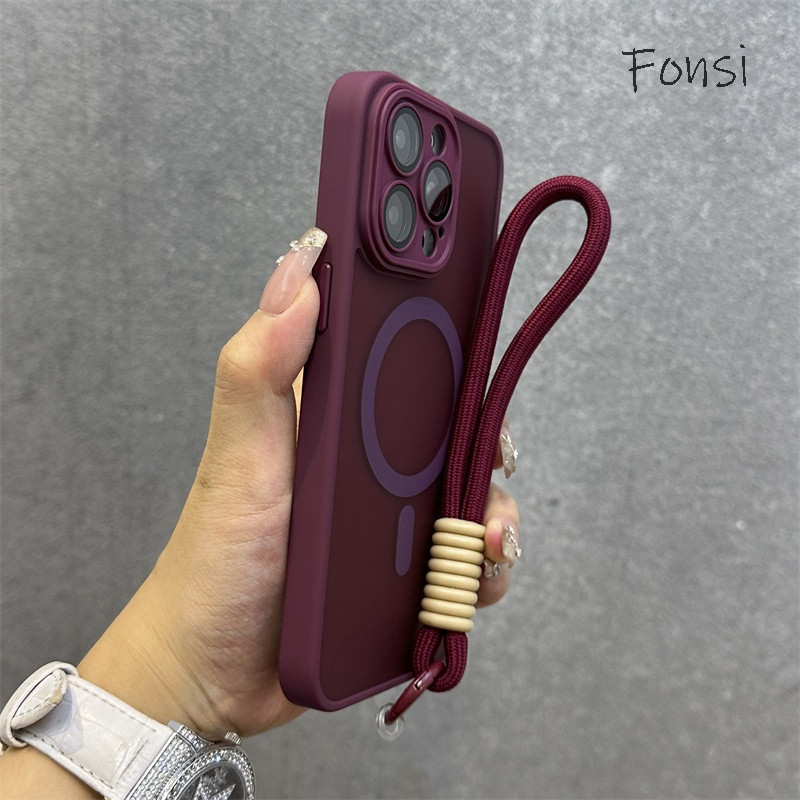 ปลอกหรูหรากันกระแทกป้องกันลายนิ้วมือ Matte Hard Case พร้อมตัวป้องกันเลนส์สําหรับ iPhone 16 15 14 13 12 Pro Max 16plus ฝาครอบชาร์จไร้สาย 16pro Lanyard