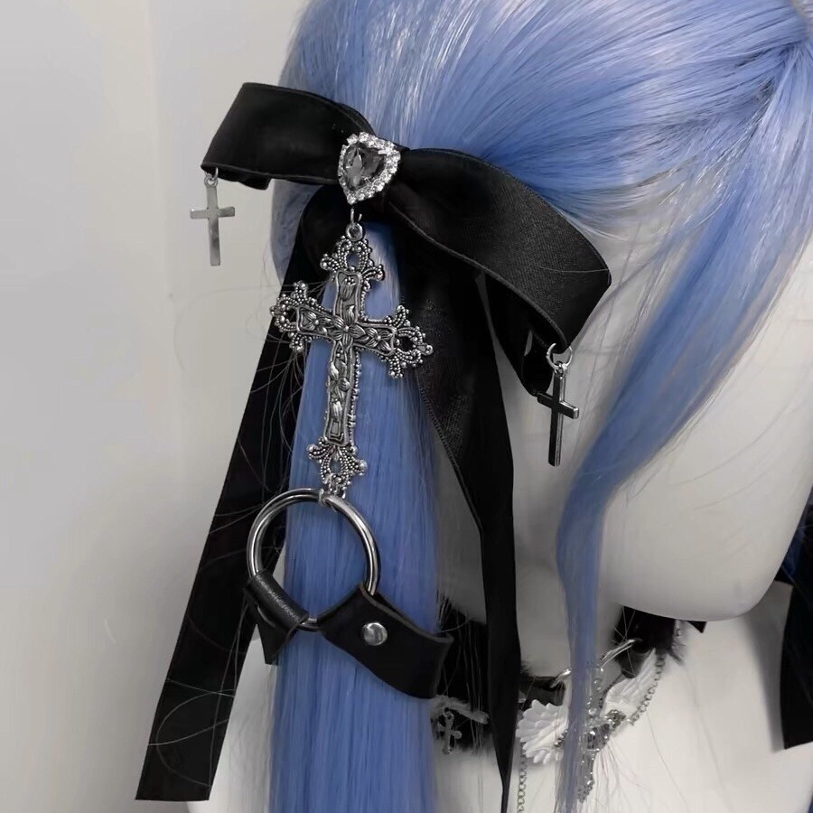 Mine Headdress กิ๊บติดผมหางม้าคู่โบว์เครื่องประดับผมวัฒนธรรมเอเชีย Dark Gothic คลิปคู่สไตล์ญี่ปุ่น