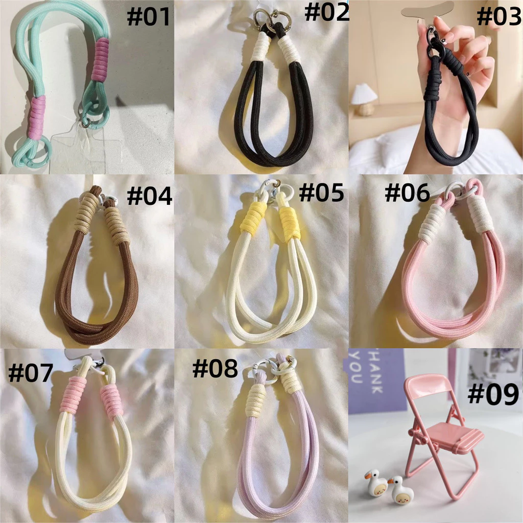 สายคล้องโทรศัพท์มือถือ สไตล์วินเทจ Weave เชือกเส้นเล็ก แบบถัก สีน้ําตาล สีดํา สีขาว Macarons Phone Lanyard แบบเรียบง่าย