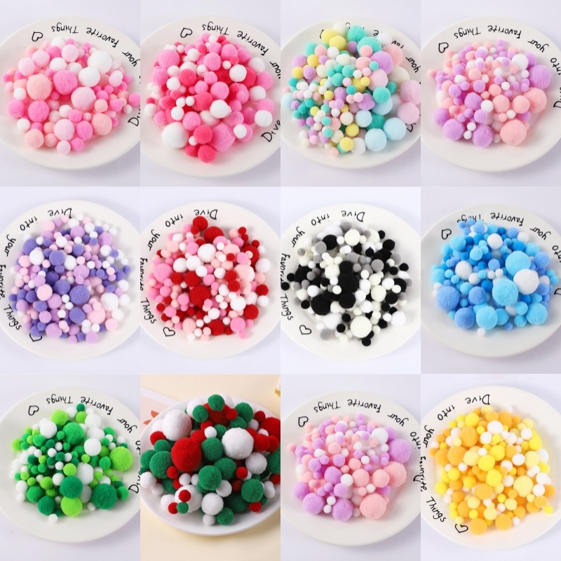 ปอมปอมคละสี 130ชิ้น ลูกบอลปอมปอม แบบนุ่ม แฮนด์เมด หลากสี (1cm/1.5cm/2cm/2.5cm/3cm) สำหรับงาน DIY