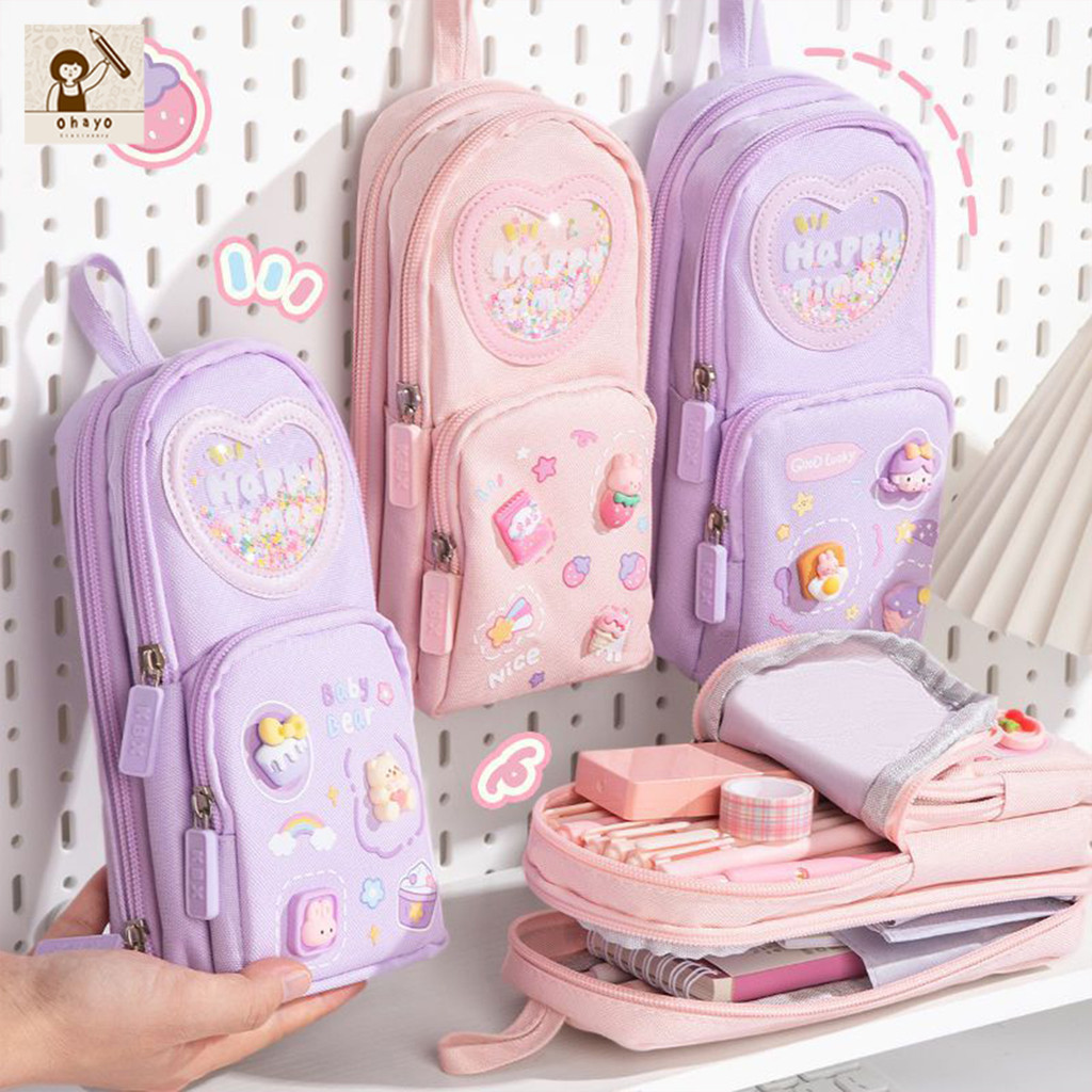 Ohayo กระเป๋าใส่ดินสอ 3ชั้น6ช่องกล่องใส่ดินสอนักเรียน กระเป๋าดินสอ กระเป๋าใส่ปากกา กล่องดินสอเครื่องเขียน ความจุขนาดใหญ่