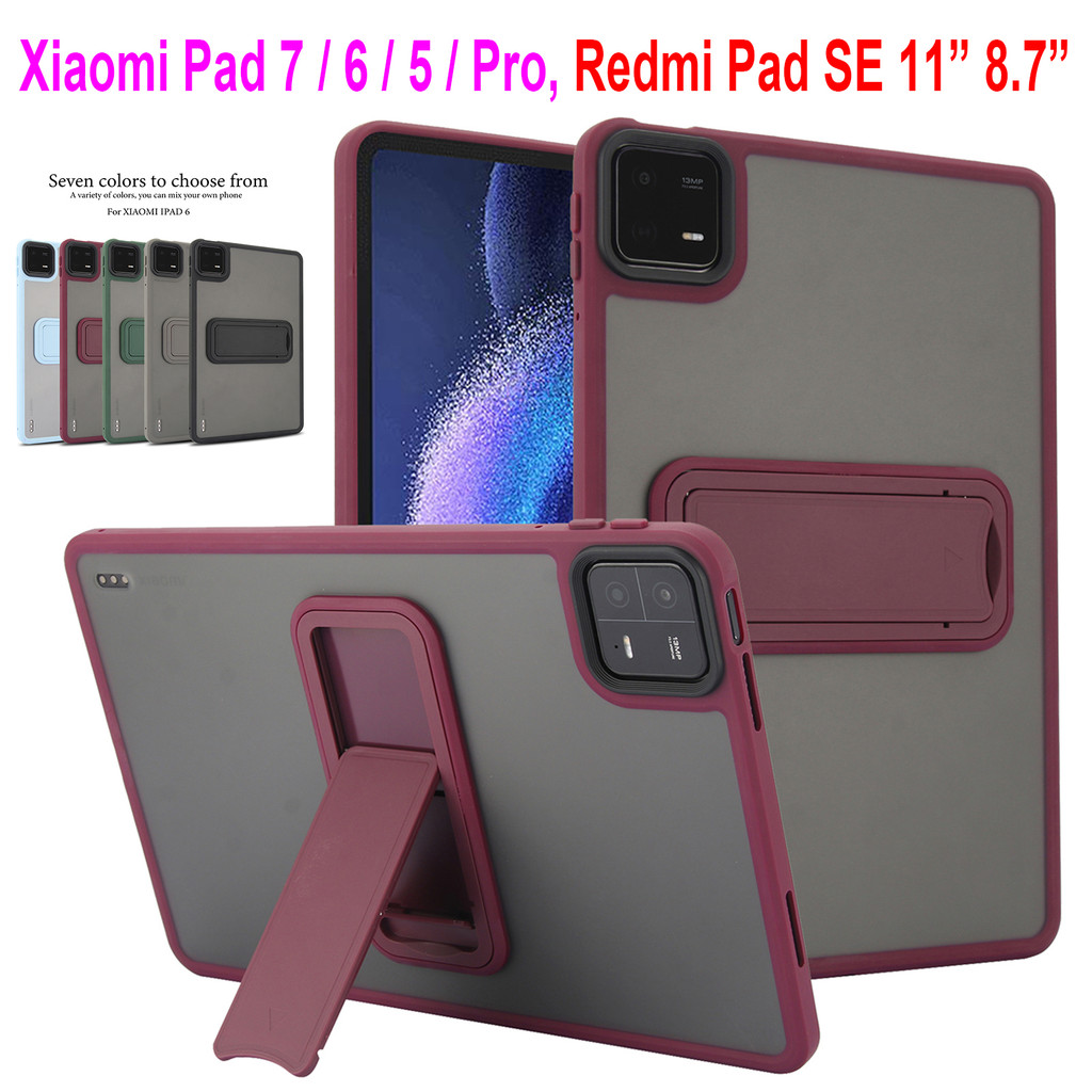 สําหรับ Xiaomi Pad 8 7 6 5 Pro Mi Pad7 Pad6 Pad5 11.0" 11.2" Redmi Pad SE 11.0" 8.7" แฟชั่นกรอบกันกระแทกป้องกันกรณีปรับวงเล็บพับ Matte Clear PC ขาตั้งปลอก