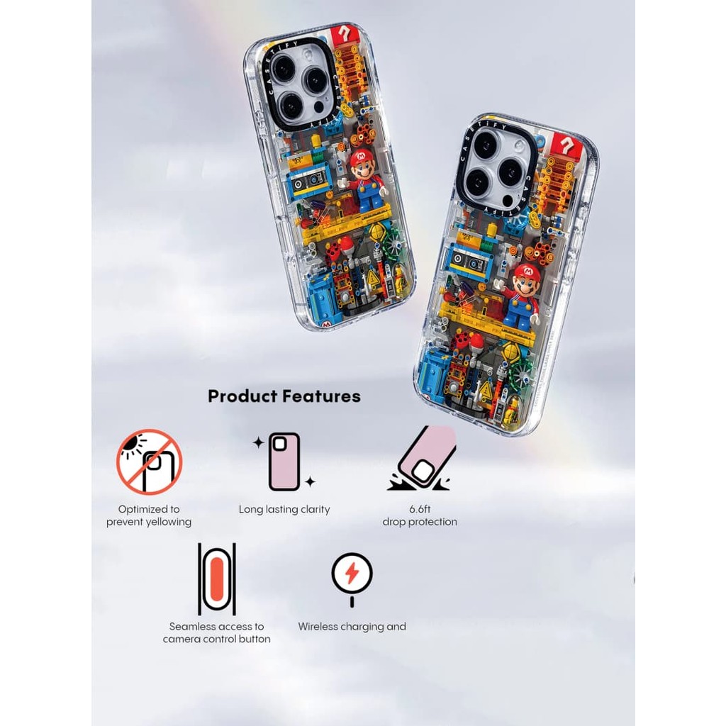 Casetify X Mario แม่เหล็กดูดอะคริลิคใสกลับ TPU Edge กรณีเคสโทรศัพท์ Impact สําหรับ Apple IPhone 13 14 15 16 Pro Max