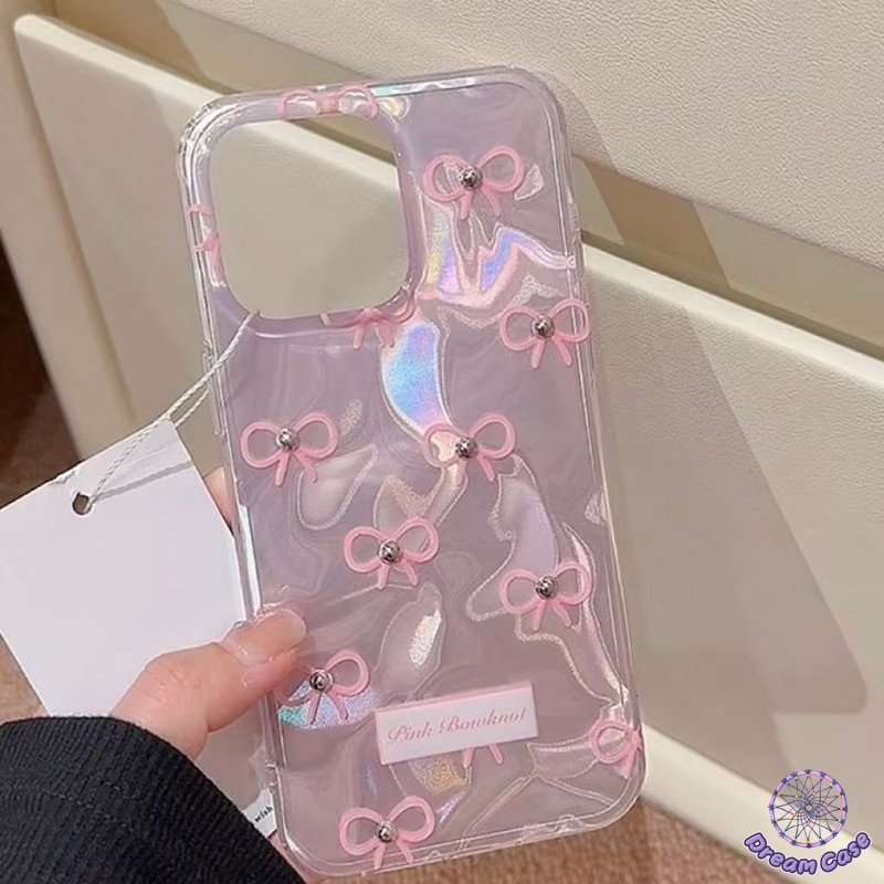 แฟชั่นน่ารักสีชมพูไข่มุกโบว์เกลียวน้ำนุ่ม เคส Samsung A05 A13 A05s A15 A34 A51 A14 A12 A32 A20 A23 A50 A21s A53 A03 A33