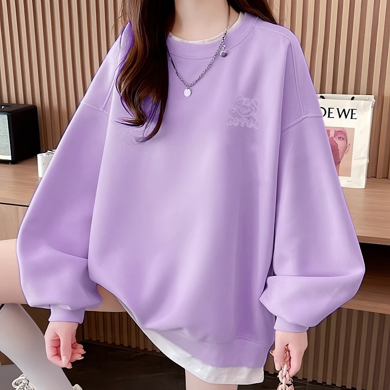 Suysuy พร้อมส่ง เสื้อ แขนยาว ไหมพรม แบบสวม แต่งปักรูปหมี ดีไซน์ปลายเสื้อ เก๋ๆ ผ้านุ่มนิ่ม เสื้อกันหนาว สไตล์เกาหลี