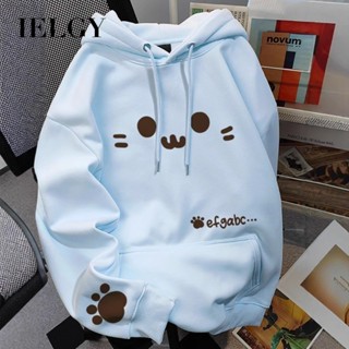 IELGY เสื้อกันหนาวมีฮู้ดพิมพ์ลายการ์ตูนสําหรับผู้หญิงหลวมขนา…