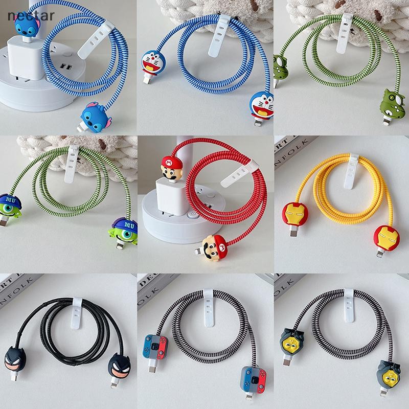 Tar 4 ชิ้น/เซ็ตการ์ตูน Mickey Melody กัดสายเคเบิลข้อมูลป้องกันกรณีข้อมูล Line Winder ป้องกันสาย Winder ชุดสําหรับ IPhone Samsung N