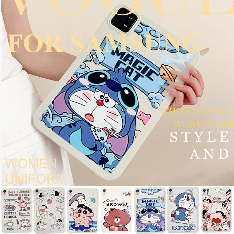 Crayon Shin-chan Doraemon สําหรับ Samsung Galaxy Tab A8 A9 A9 + S6 S7 S8 S9 Plus S10 + Lite A7 Lite Tab A 8.0 "8.7 "2023 2024 การ์ตูนอะนิเมะสี่มุมหนา Anti-Fall กรณีฝาครอบ