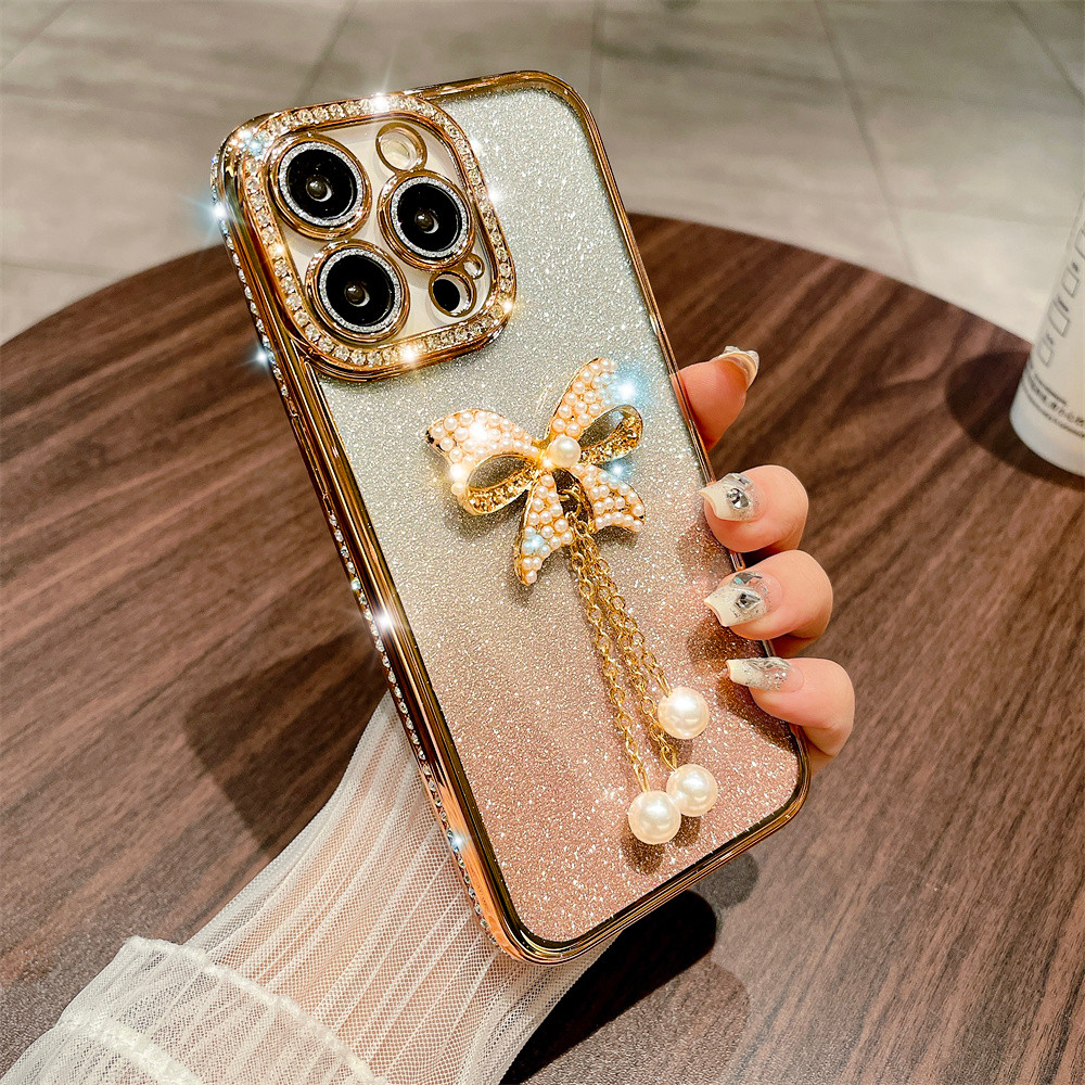เคสโทรศัพท์หรูประกายเพชร สำหรับ iPhone 16/15/14/13/12 Pro Max + กันกระแทก Anti Drop (เลนส์ป้องกัน TPU นิ่ม)