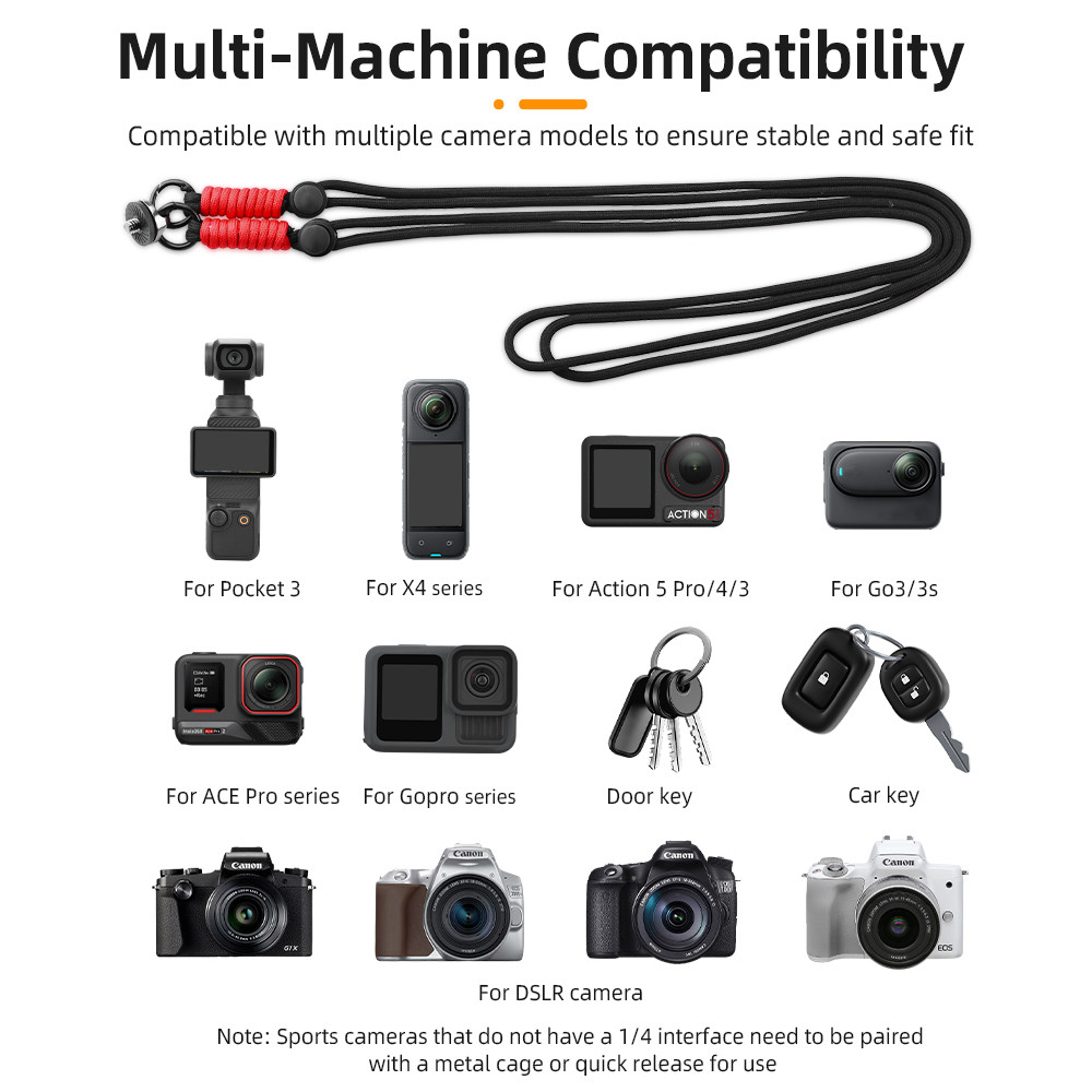 สําหรับ DJI OSMO POCKET 3 สายสี Crossbody Lanyard Universal Lanyard สําหรับ Insta360 X4/X3 Anti-Lost เชือกอุปกรณ์เสริม ราคา ถูกที่สุด ดีลบีเคเค แกลเลอรีภาพที่ 4