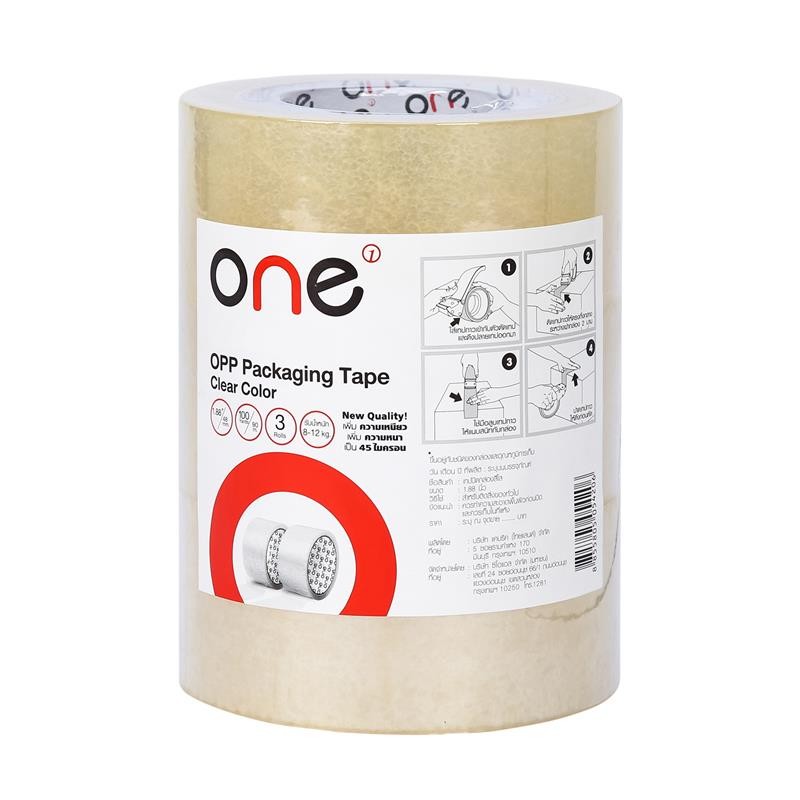 ONE เทปโอพีพี สีใส 48มม.x100 หลา (แพ็ค3ม้วน)