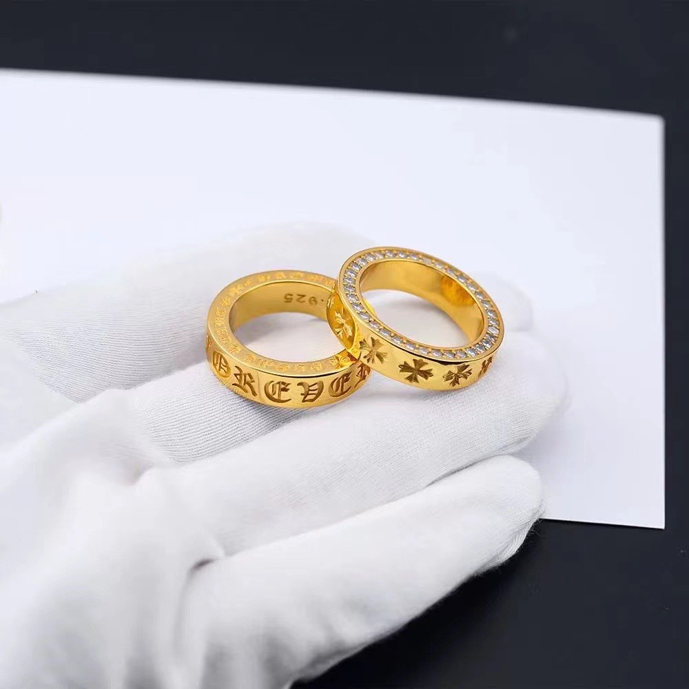 Ch Crow Diamond-Studded Golden Eternal Heart แหวนผู้ชาย High-End บุคลิกภาพหรูหราแฟชั่นแหวนคู่