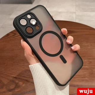 Wuju Luxury Matte Magnetic Wireless Charging Case สําหรับ iPhone 17 16 15 14 13 12 11 Pro Max Plus Air กันกระแทกเคสโทรศัพท์ฝาครอบ