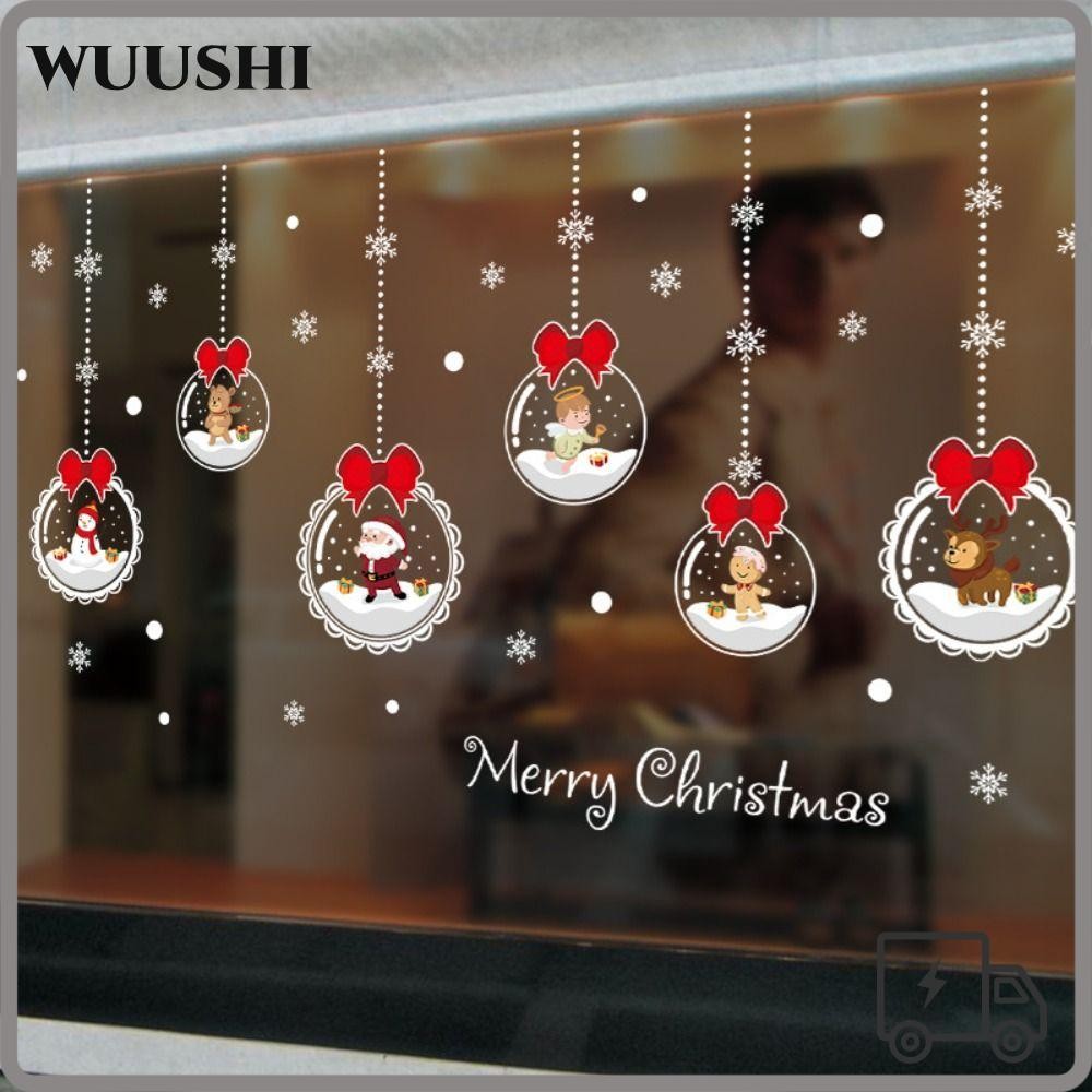 Wushi สติ๊กเกอร์ติดผนังพื้นหลังคริสต์มาสตกแต่งที่ถอดออกได้ Self-กาวแขวนลูกบอลคริสต์มาส