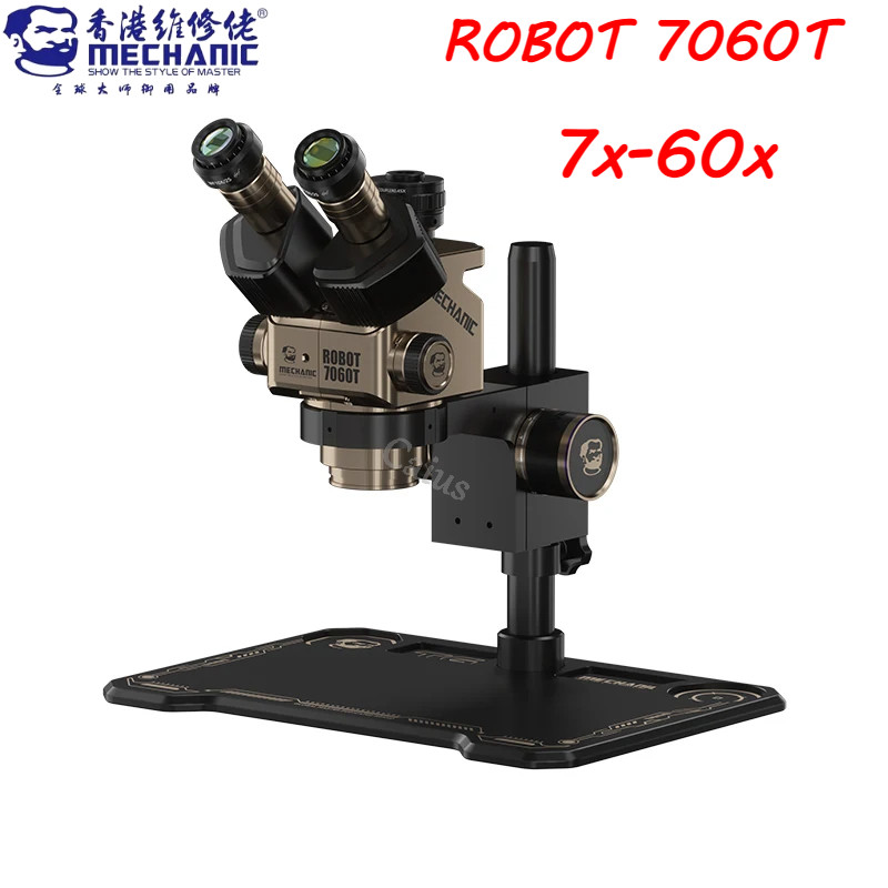 Mechanic ROBOT 7060T กล้องจุลทรรศน์สเตอริโอ Trinocular ขนาดใหญ่ WF10X25 เหมาะสําหรับซ่อมโทรศัพท์มือถ