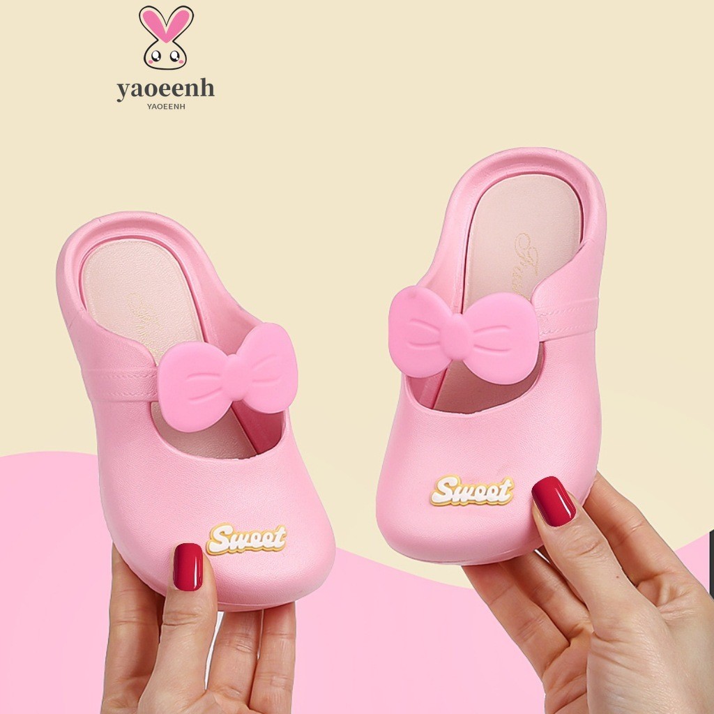 【YAOEENH】15-22 ซม.ฤดูร้อน Princess Bow รองเท้าแตะรองเท้าแตะกลางเด็กเล็กในร่มบ้าน