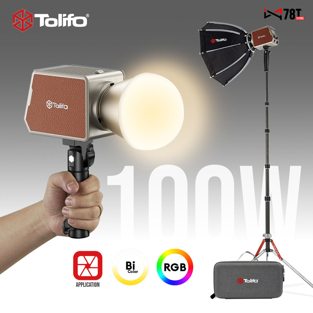 Tolifo PL100 ไฟสตูดิโอทรงวินเทจ Palm Light RGB Bi-Color Vintage LED Video รองรับ PD ชาร์จ แบตในตัว