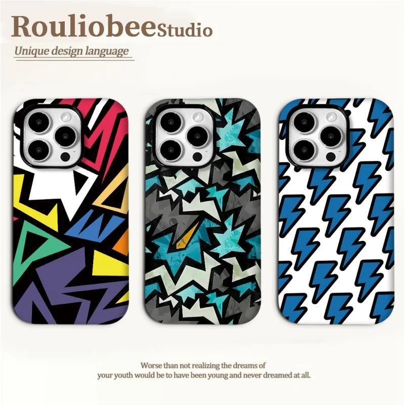 เคสโทรศัพท์สี Graffiti Flash 2-in-1 เข้ากันได้กับ iPhone 15 Pro Max, Apple 16 14 Plus 11/12/13 Pro Max, ฝาครอบป้องกันป้องกันการกระแทกใหม่