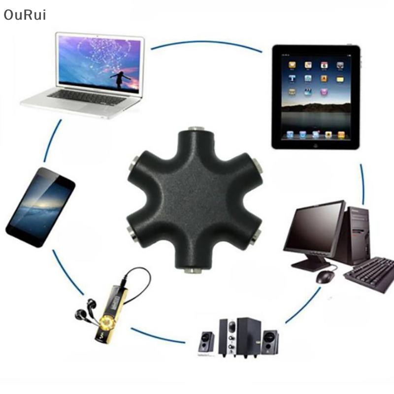 {B&C Apr} 6*3.5 มม.Way Multi Port Hub Aux ช่องเสียบหูฟัง Splitter ตัวแปลงสายสัญญาณเสียง {th}