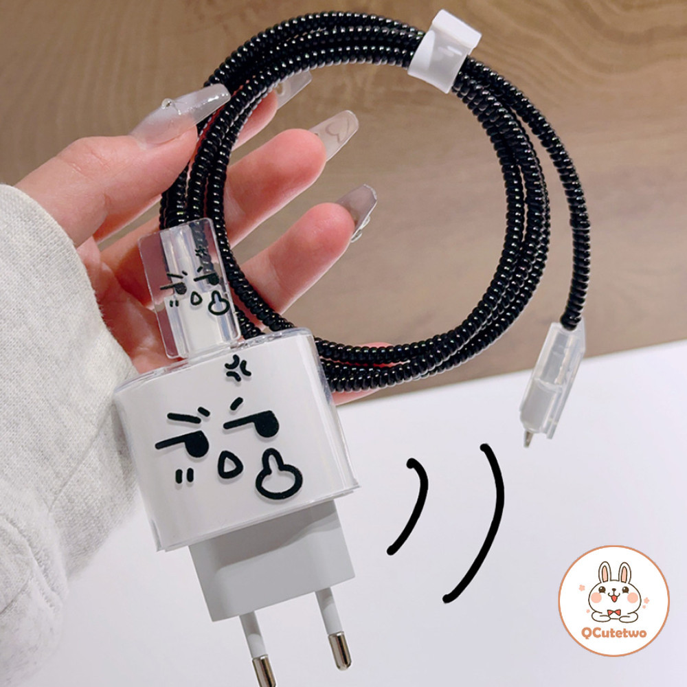 อินเทรนด์ตลกอีโมติคอน EURO Charger Protector สําหรับ IPhone 16 15 14 13 12 Pro Max 18/20W สาย USB ฝาครอบสายชาร์จข้อมูล Winder Wrap