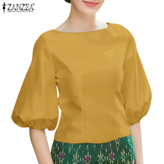 ZANZEA ใส่ ซานเซีย ผู้หญิงวินเทจลําลองคอเรือกลับซิปโคมไฟแขนเ…