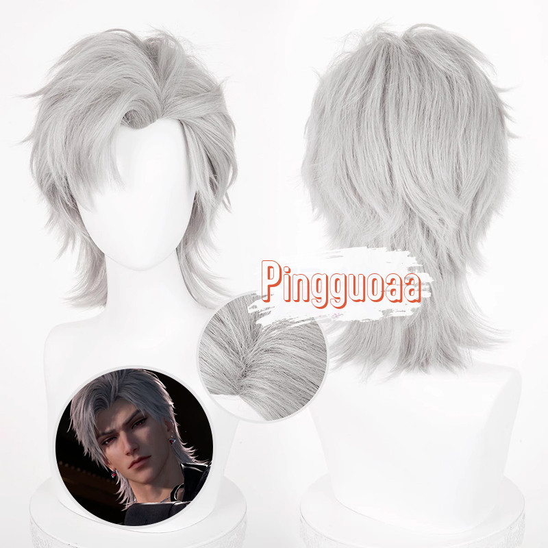 【Manmei】Love and Deepspace Wolfcut Sylus Cosplay Wig 38cm Short Gray Heat Resistant Synthetic Hair