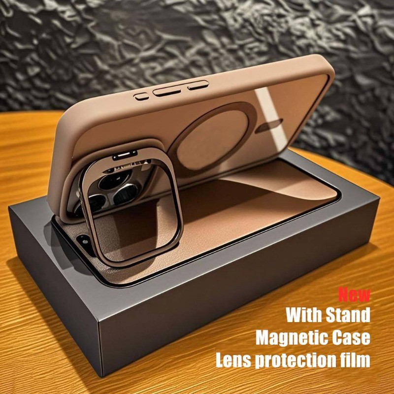 หรูหราใสพร้อมขาตั้งเคสโทรศัพท์แม่เหล็กสําหรับiphone 16 15 14 13 12 11 Pro Max Plus 16Eเลนส์ป้องกันรอยขีดข่วนFlimด้านข้างปลอกซิลิโคนกันลื่นกันกระแทกป้องกันPC Cover