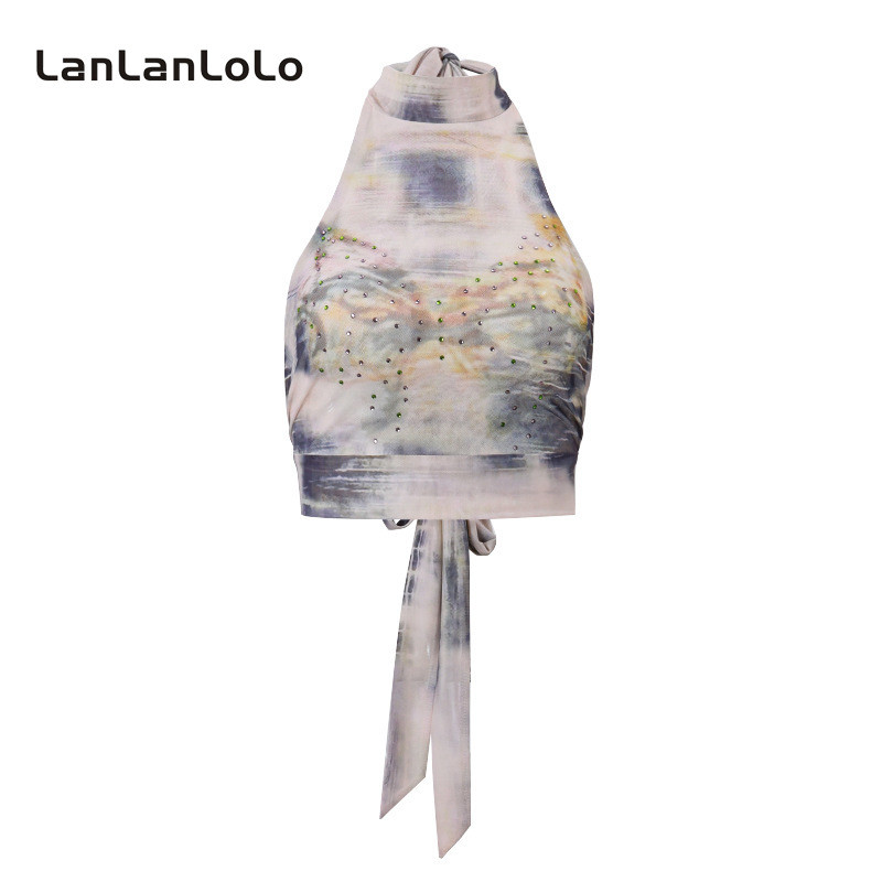 Lanlanlolo เสื้อกล้ามผู้หญิง 2025 พิมพ์ Halter แขนกุดแฟชั่นทุกวัน Casual Slim Fit ทุกการแข่งขัน