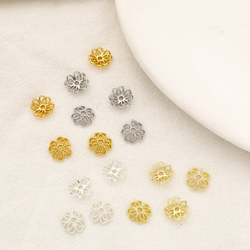 14k Gold-Covered Hollow Four-Leaf Clover Receptacle สี-Pre Serve หมวกดอกไม้ผู้ถือลูกปัด Spacer ชิ้นลูกปัด DIY St