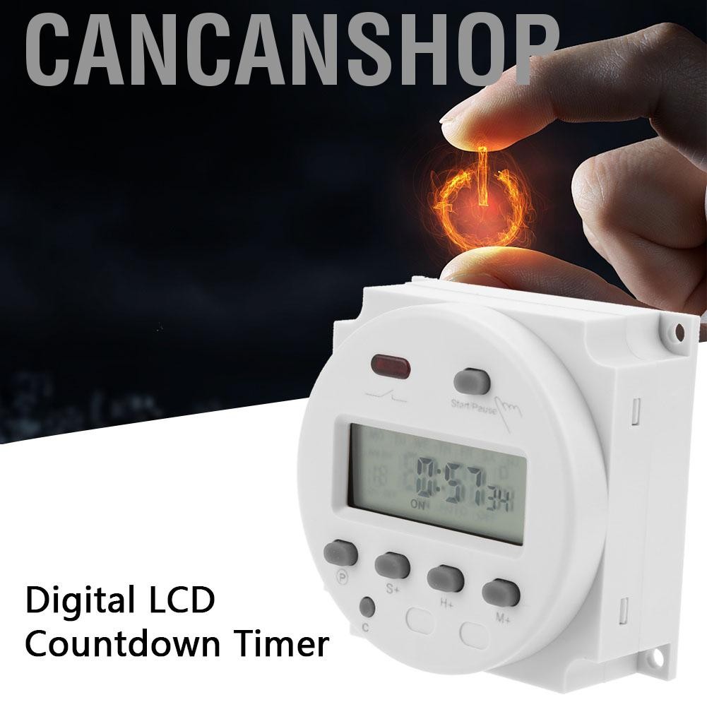 Cancanshop สวิตช์รีเลย์ตัวจับเวลาที่ตั้งโปรแกรมได้ CN102A Digital LCD Cycle Count Countdown Time Con