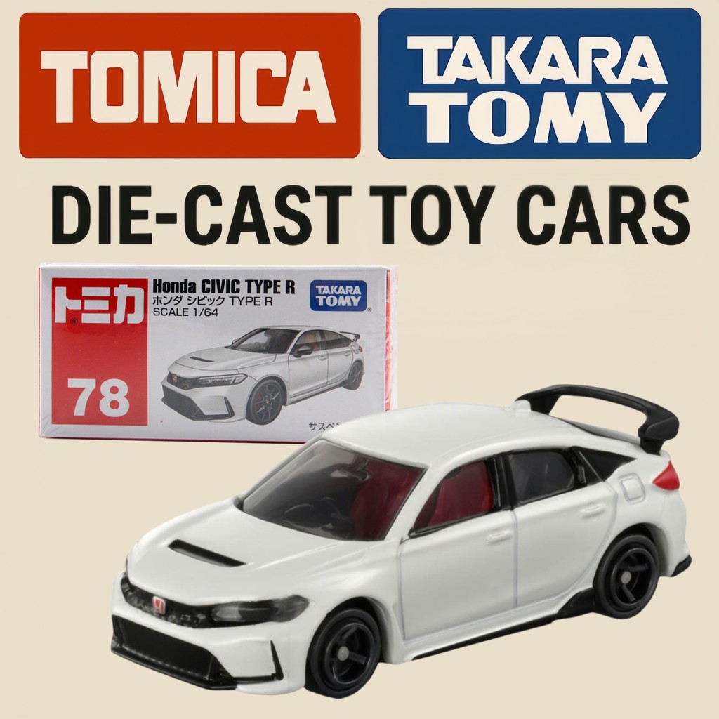 รถของเล่น TOMICA สีแดงและขาว กล่อง Honda CIVIC TYPE R(78) - รถโลหะผสมที่ได้รับอนุญาตแท้