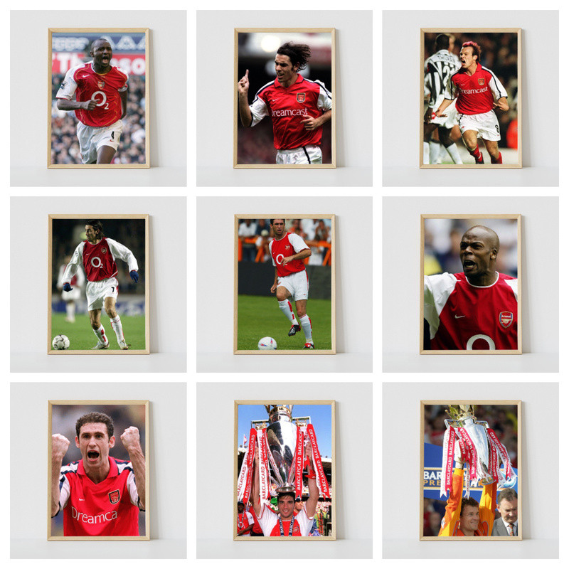 Arsenal FG 2O03-04 ลูกฟุตบอลโปสเตอร์ Jens Lehmann Martin Keown Dennis Bergkamp Sylvain Wiltord​ ผ้าใ