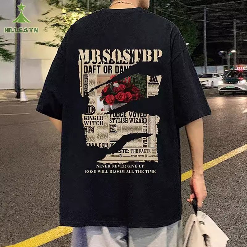 เนินเขา แขนสั้นผู้ชายสร้างสรรค์พิมพ์เสื้อยืดหลวมแฟชั่นอินเทรนด์