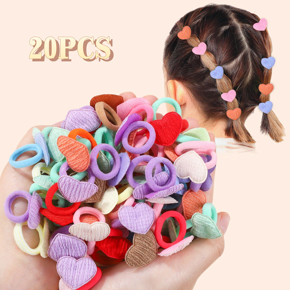 20ชิ้นสาวหัวใจเด็กห่วงผมไม่มีฮาร์มผมการ์ตูนผ้าขนหนูเชือกผู้ถือผมหางม้ามินิยางรัดเด็ก ชม. หูฟัง