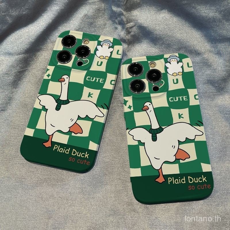 ลายตารางสีเขียว เป็ดมีความสุข เข้ากันได้กับเคสโทรศัพท์ Samsung A14 A34 5G A55 เคสแข็ง A23 4G/5G A11 