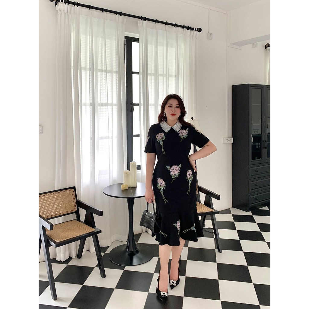 GLEC Plus ขนาดผู้หญิง High-End หรูหรา 2024 Heavy Industry ปักสีดํา Fishtail ชุดเอวแคบ Slimmer ดู I