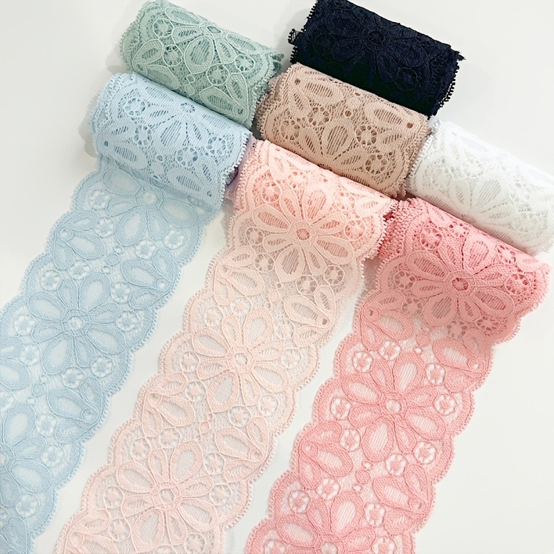 1 Roll Assorted Colors Soft Stretch Lace Trim Ribbon for DIY Crafts, Dresses & Clothing Sewing Supplies - White, Black, Pink, Peach, Beige, Light Blue, Light Green - Fabric Material