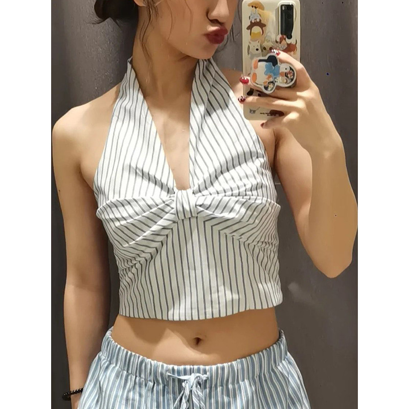 ZA เสื้อกั๊กคล้องคอลายทางสีตัดกันฤดูร้อน UYU25004