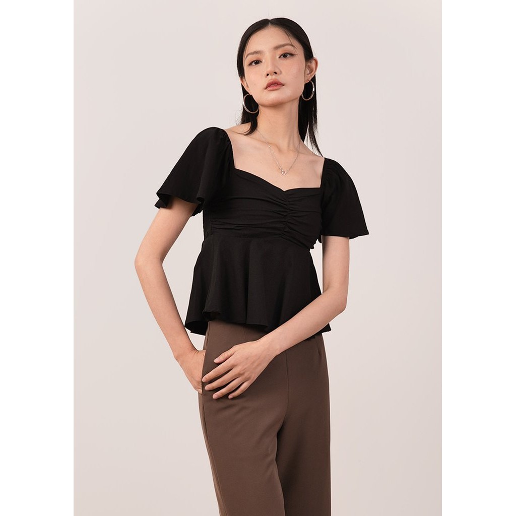 Esme Flutter Sweetheart Top สีดํา
