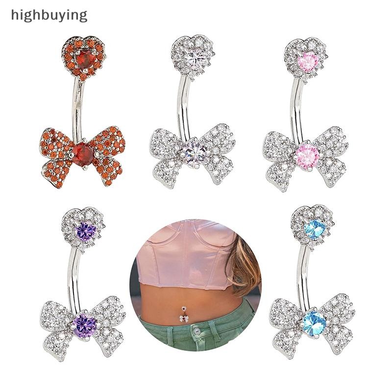 [ซื้อสูง] ประณีตโบว์ปุ่มท้องแหวนเพทายแหวนสะดือสําหรับผู้หญิงสาวแฟชั่นร่างกายเจาะเครื่องประดับเซ็กซี่ปุ่มท้องแหวนของขวัญหุ้นใหม