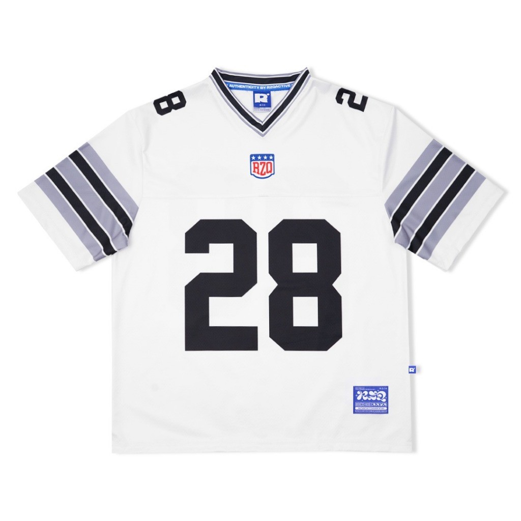 เสื้อฟุตบอล NFL ฮิปฮอปเสื้อผ้าบอลแขนสั้น nfl หมายเลข 28 สําหรับผู้ชายและผู้หญิง